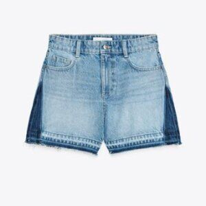 Zara Mom Jean Denim Shorts Mid Rise in Rigid Blue US 6 | 4083/029/427